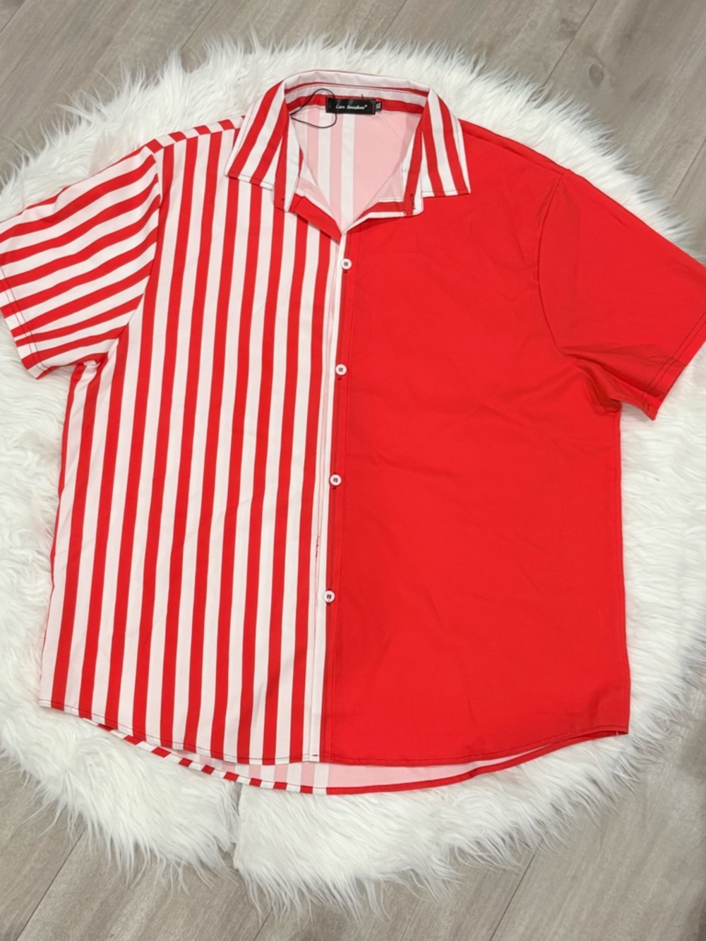 Lars Amadeus Men's Red Striped & Solid Short Sleeve Button-Down Shirt Size XL